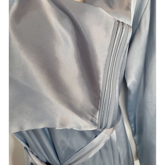 HALSTON baby blue shimmery shiny satin Belted Dressing Gown Robe Size Large - Picture 4 of 13